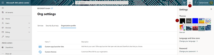 Organizational Theme aktivieren