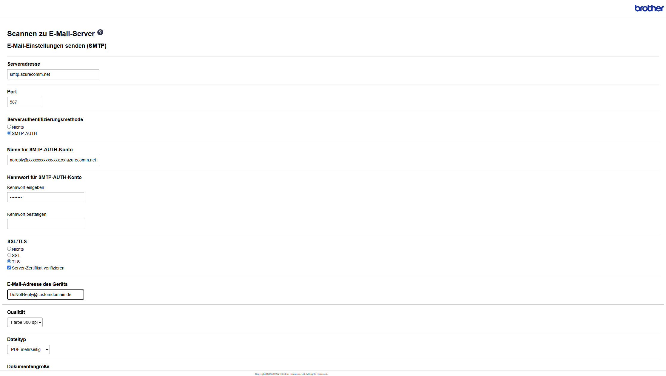 Brother scanner SMTP configuration