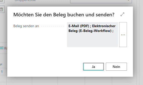 Dialog Möchten Sie den Beleg buchen und senden