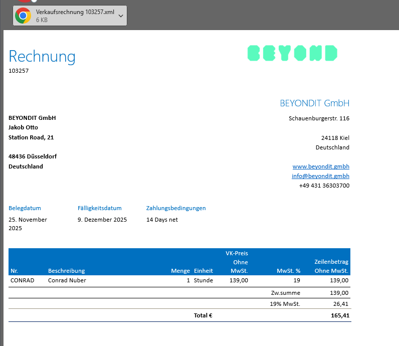E-Mail mit XML-Anhang und Rechnungsvorschau