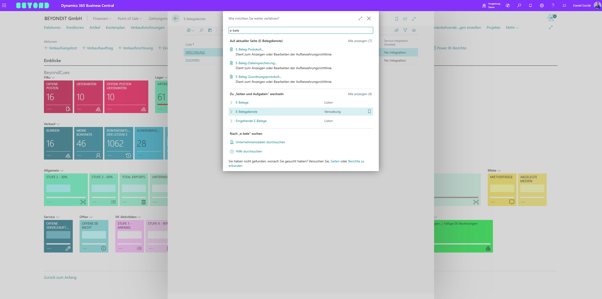 Suche nach E-Beleg-Dienste in Business Central