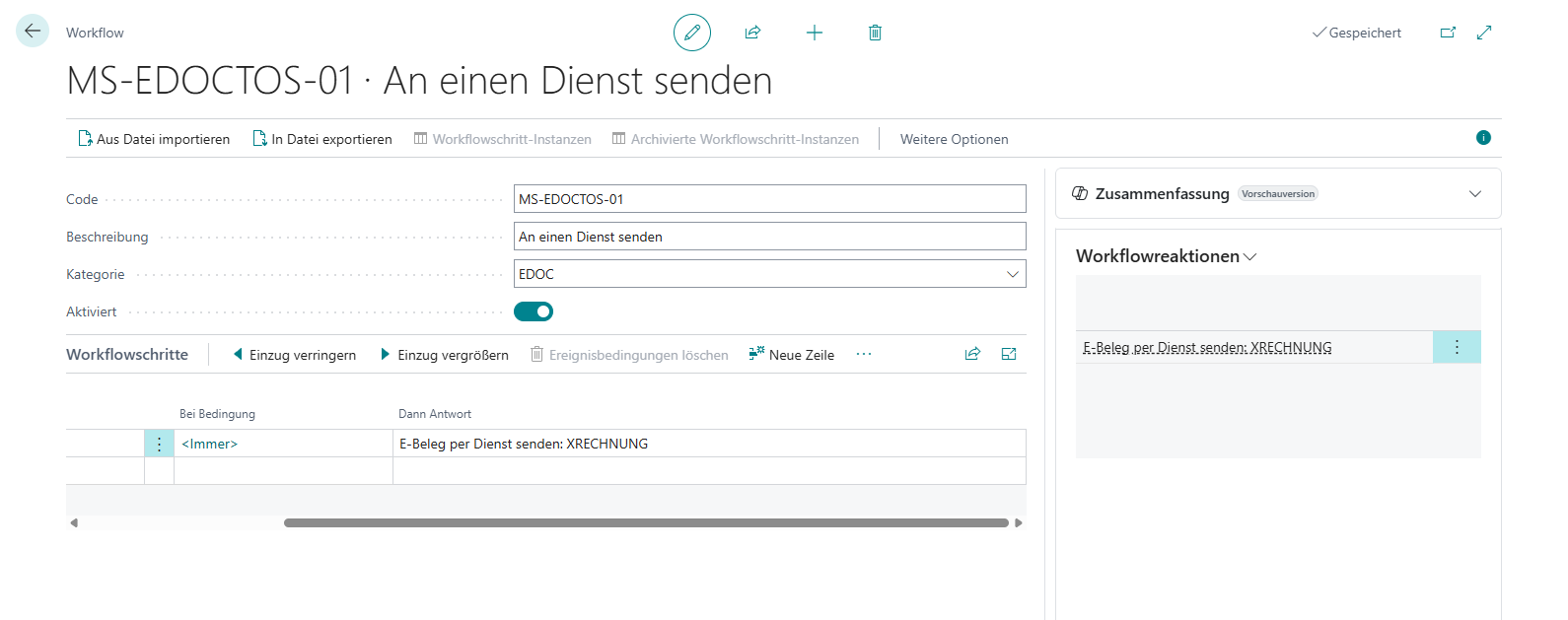 Workflow aktiviert mit XRECHNUNG